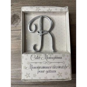 Wedding Small R Silver Finish Monogram Initial Rhinestones Cake Topper